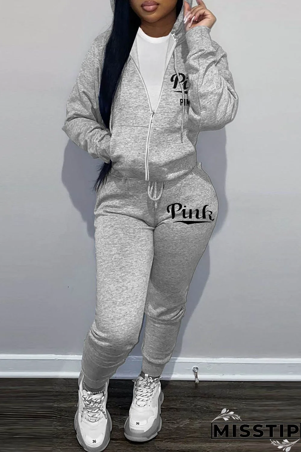 Brown Casual Letter Print Basic Hooded Collar Long Sleeve Two Pieces