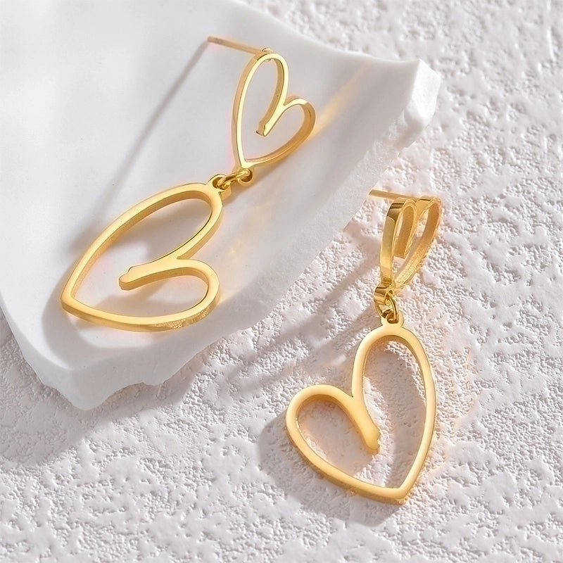1 Pair Elegant Minimalist Heart Shape Polishing Plating 304 Stainless Steel 18K Gold Plated Drop Earrings