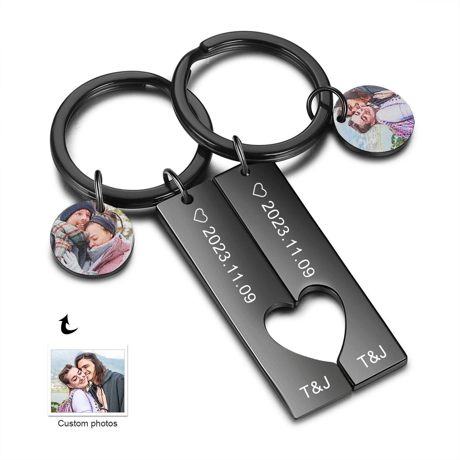 Personalised Couple Keychain Custom 2 Names & 2 Dates & 2 Photos Keyring Matching Couple Gifts Valentine's Day Gift for Him/Her-Jessemade AU