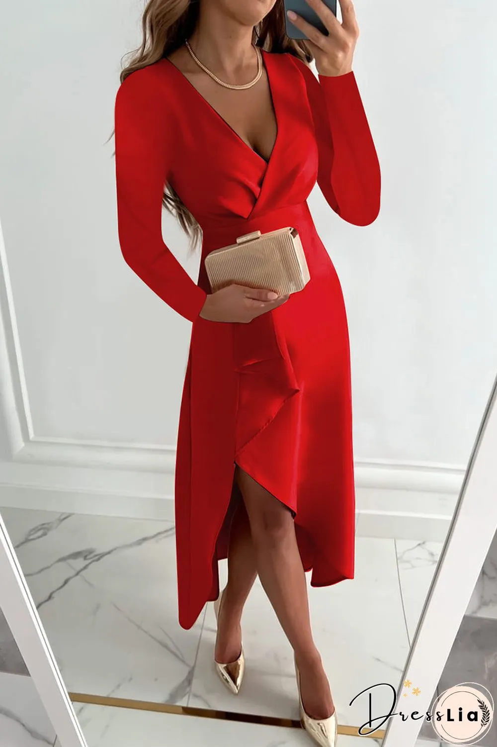 Fashion Solid Patchwork V Neck Asymmetrical Dresses(5 Colors)