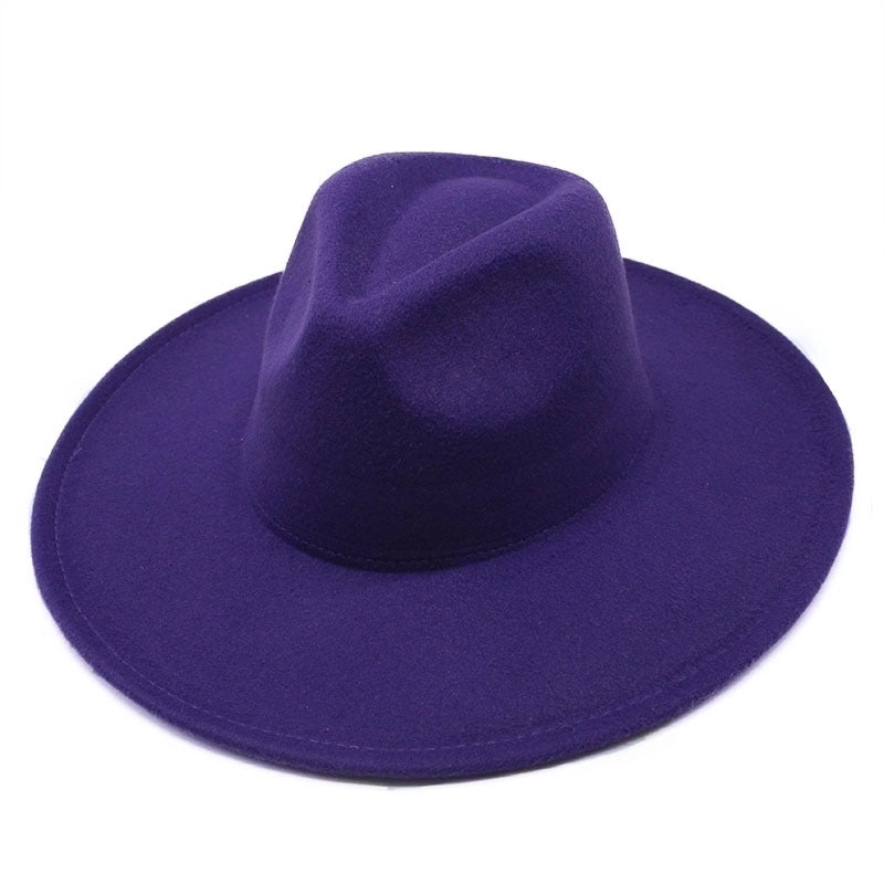 Unisex Elegant Solid Color Big Eaves Flat Eaves Fedora Hat