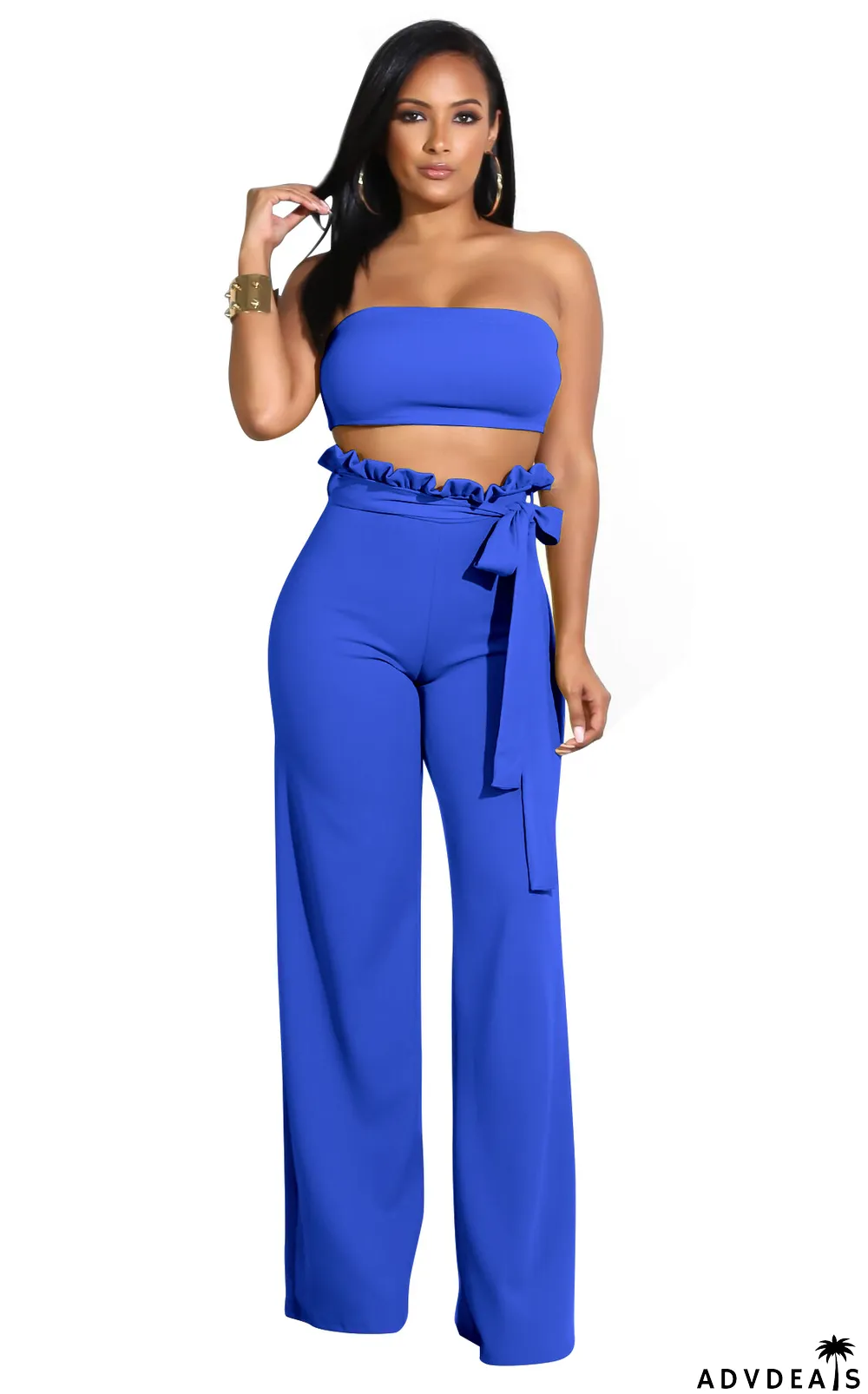 Solid Tube Top And Pants Two Piece Sets