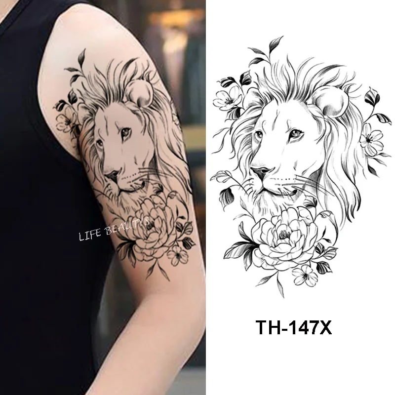 Sdrawing Tiger Cool Temporary Tattoo Sticker Fashion Wolf Waterproof Animal Body Art Arm Fake Removable Tatoo Men Women Personality
