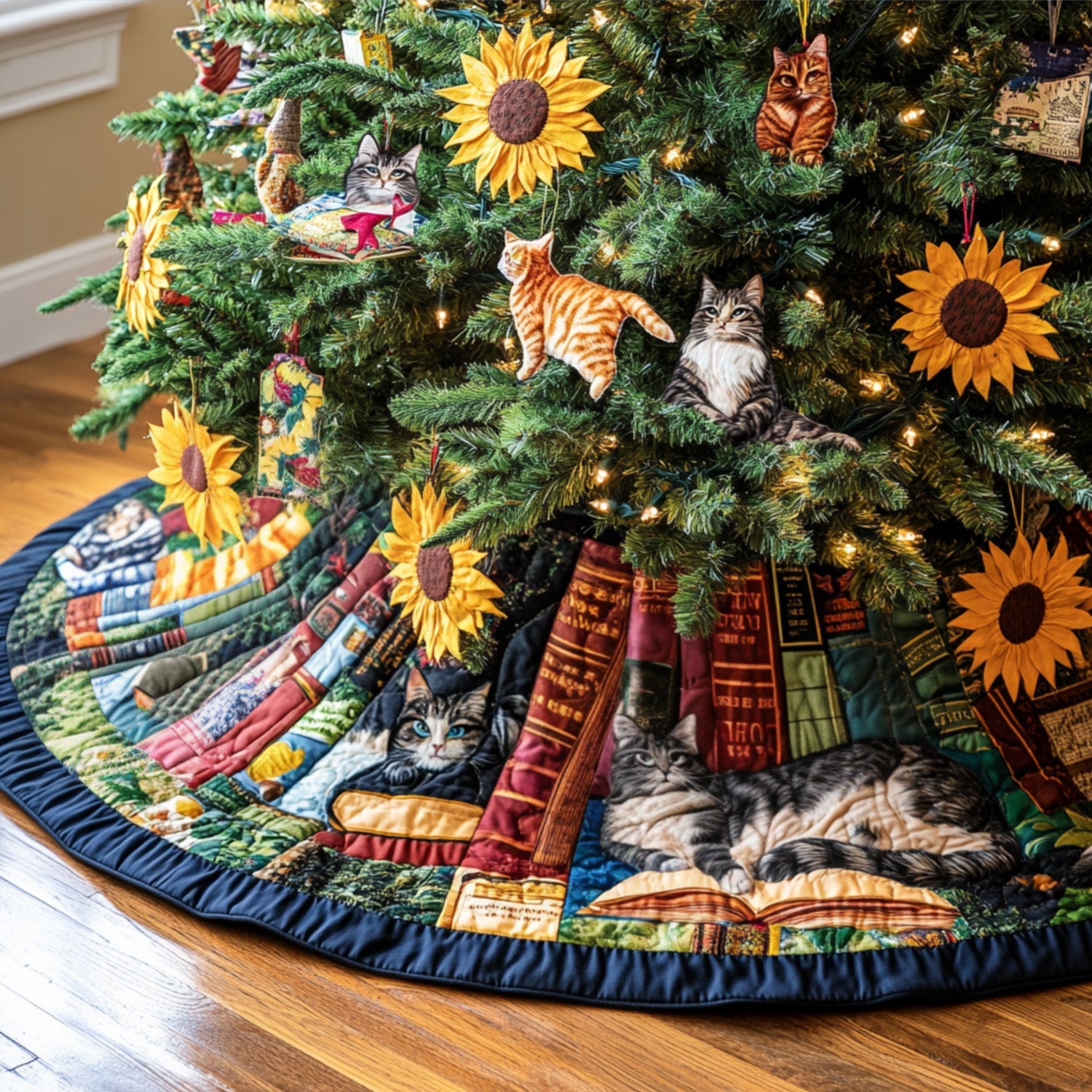 Whiskers in Bloom Quilted Christmas Tree Skirt NCU0PT2371