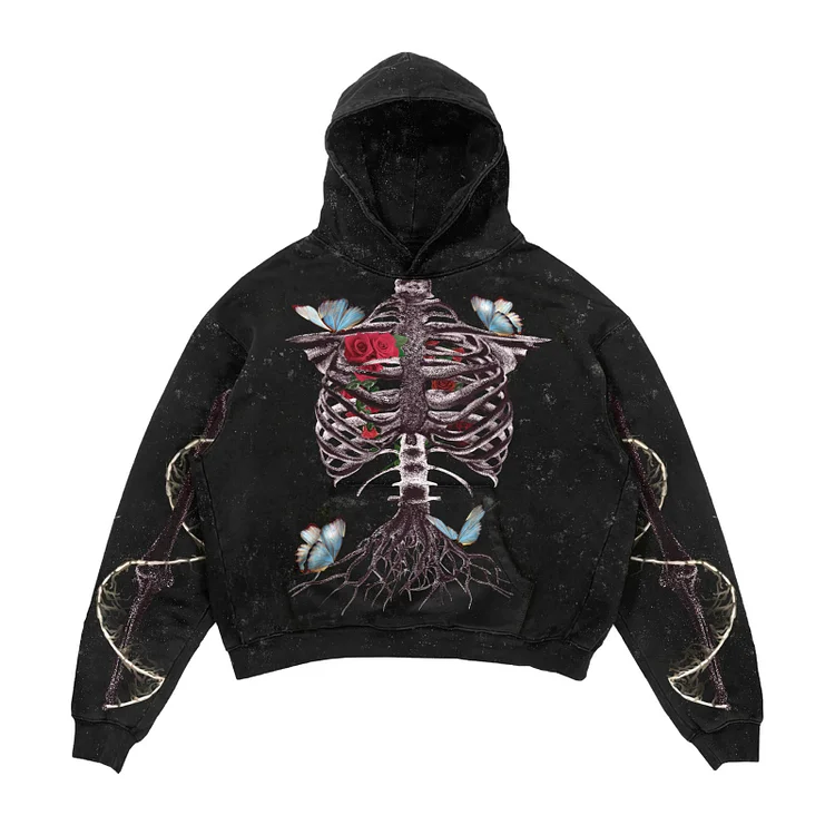 Men Skull 3D Printing Loose Personality Hooded Pullover Sweater Long-Sleeved Jacket-VESSFUL