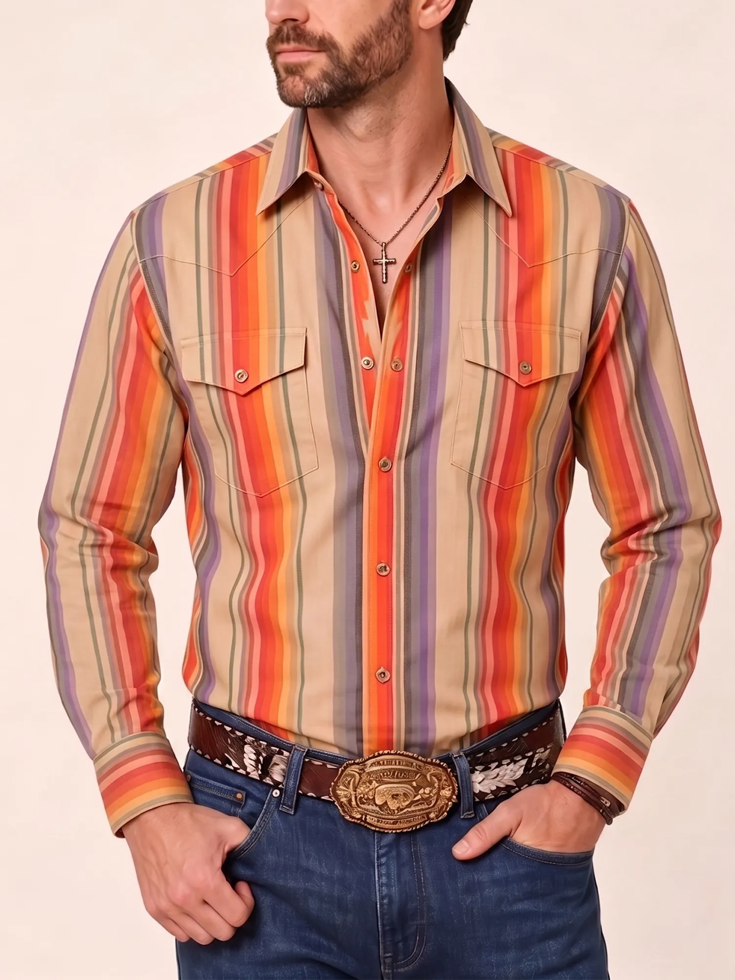 Western Outfits &mdash; Sunset Multi Serape Stripe Cotton Poplin Blouse