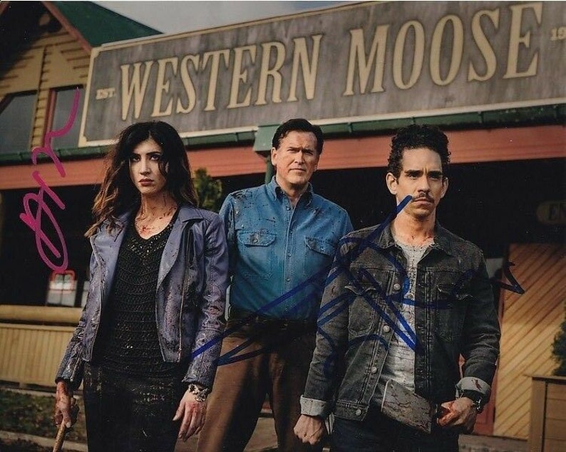 Bruce campbell ray santiago dana delorenzo signed ash vs evil dead 8x10 Photo Poster painting