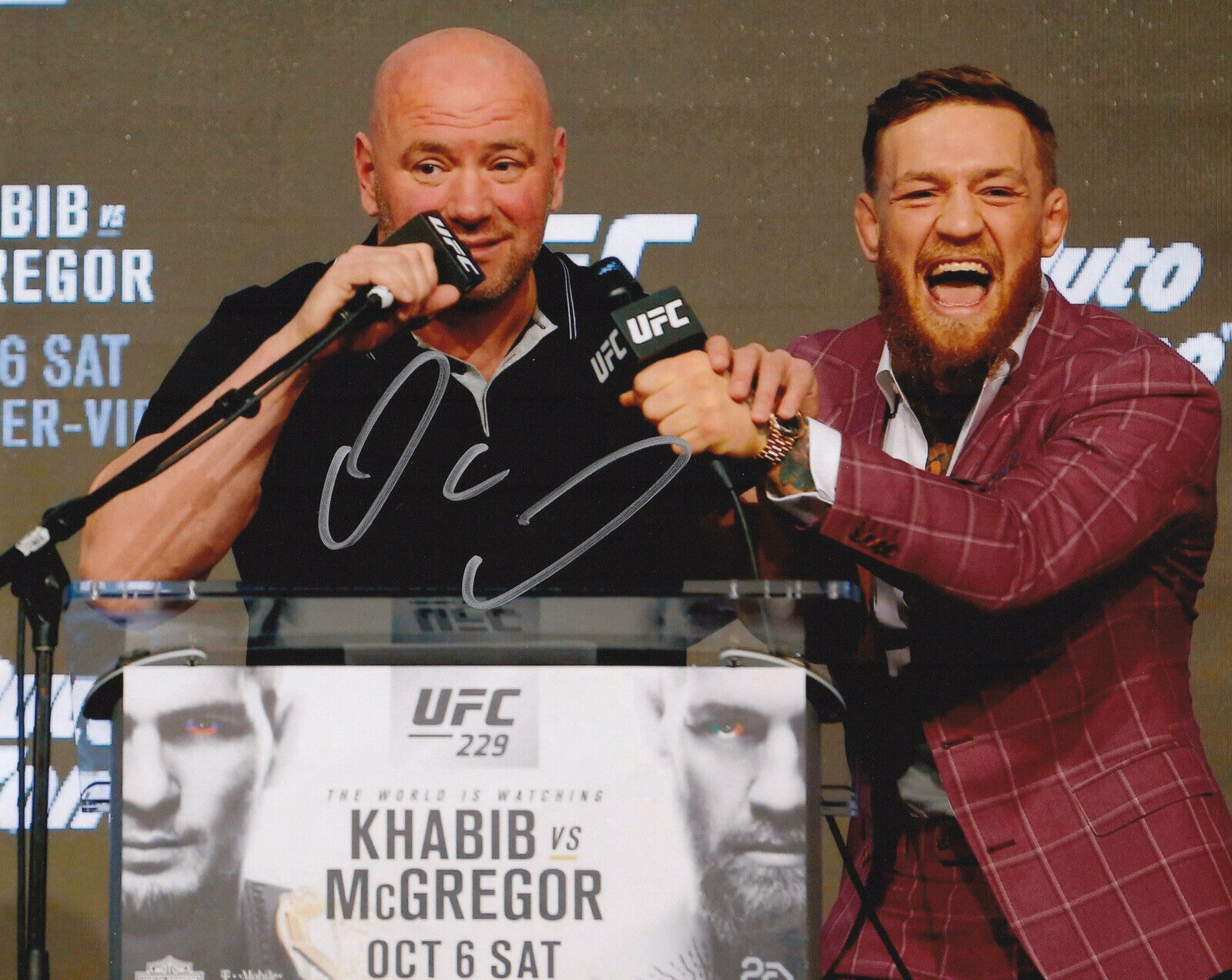 Dana White Signed 10x8 Inch UFC Photo Poster painting With Conor McGregor Khabib Nurmagomedov