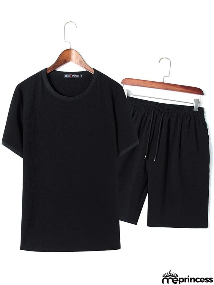Oversize Comfy Two-Piece Outfit Solid Color T-Shirts + Drawstring Shorts