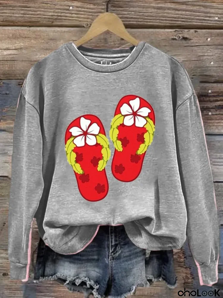 Women's Hawaiian Beach Flip Flops Casual Printed Sweatshirt