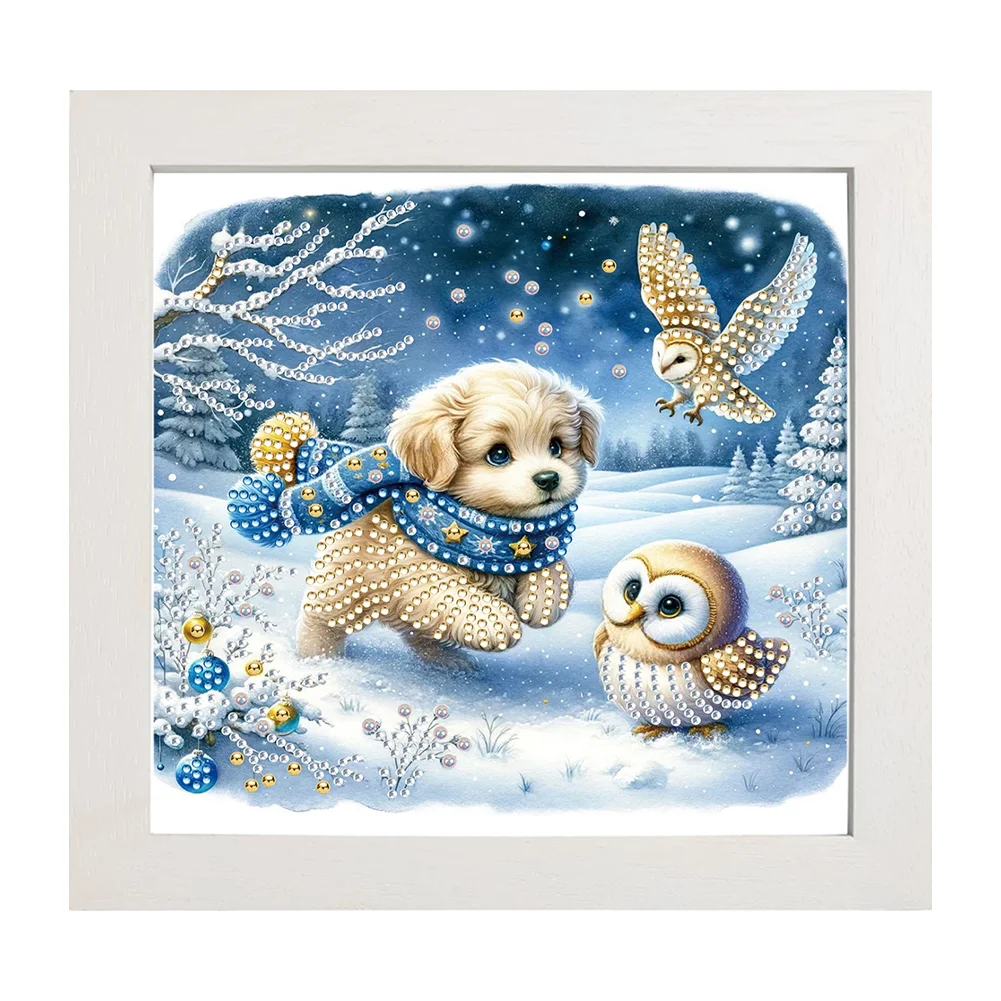 5D DIY Partial Special Shaped Drill Diamond Painting Kit Christmas Dog Decor(19.2*19.2cm)【With Frame】
