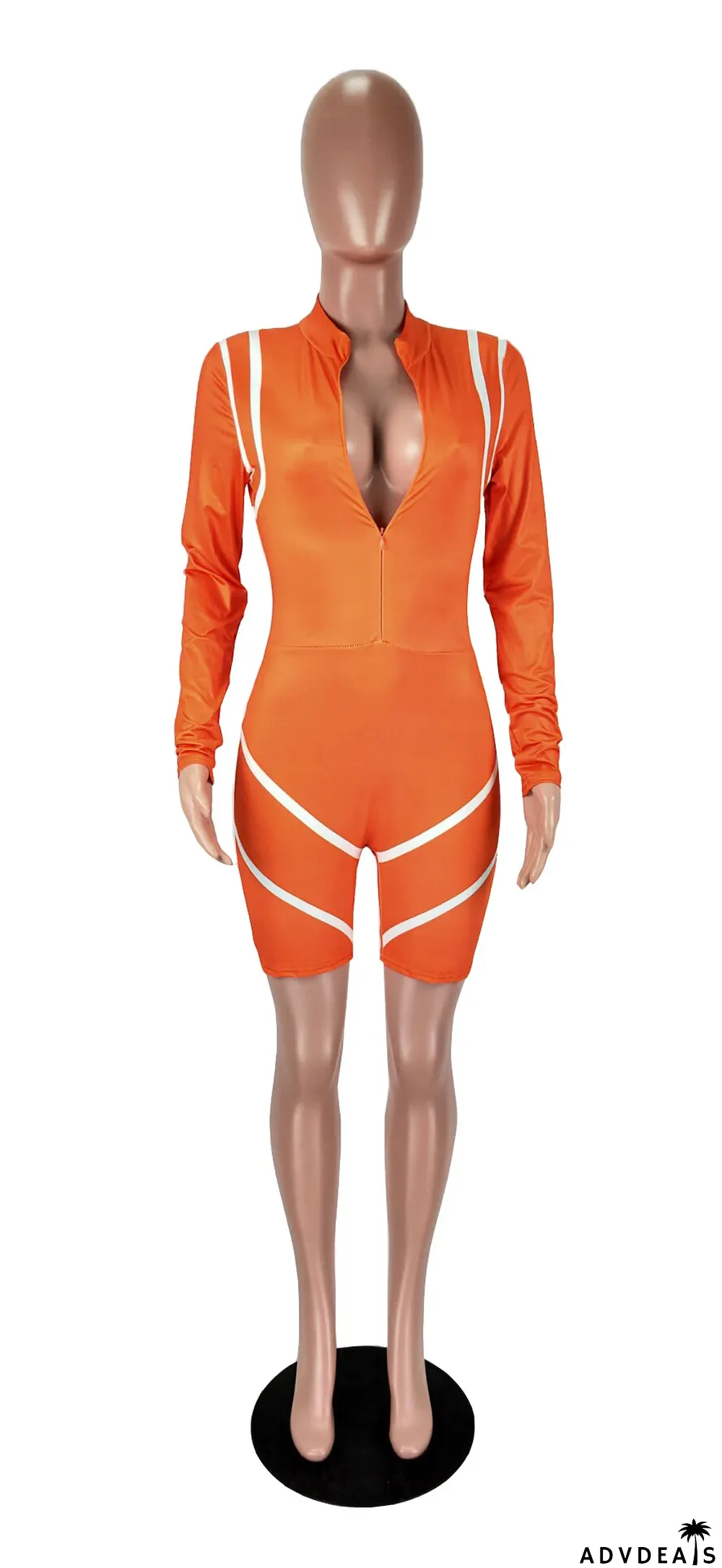 Fashion Long Sleeve Skinny Zip Jumpsuit