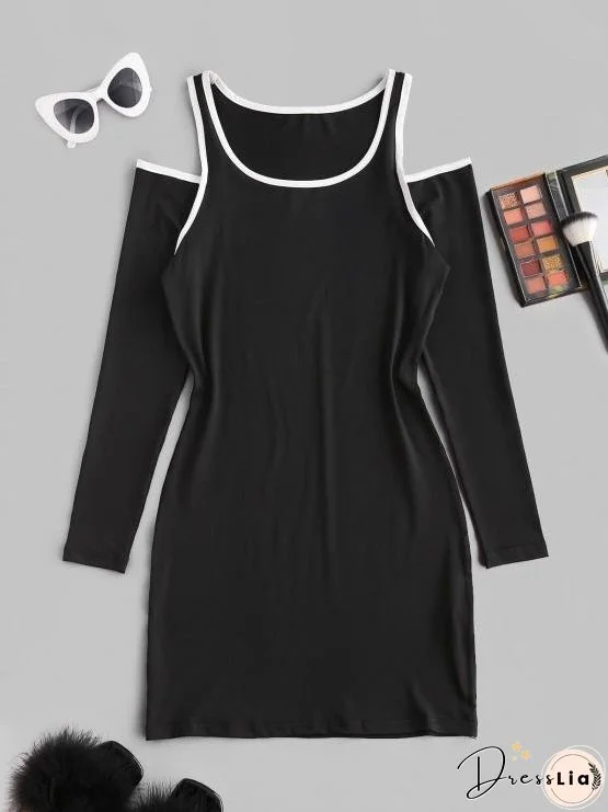 Cutout Binding Cold Shoulder Long Sleeve Dress