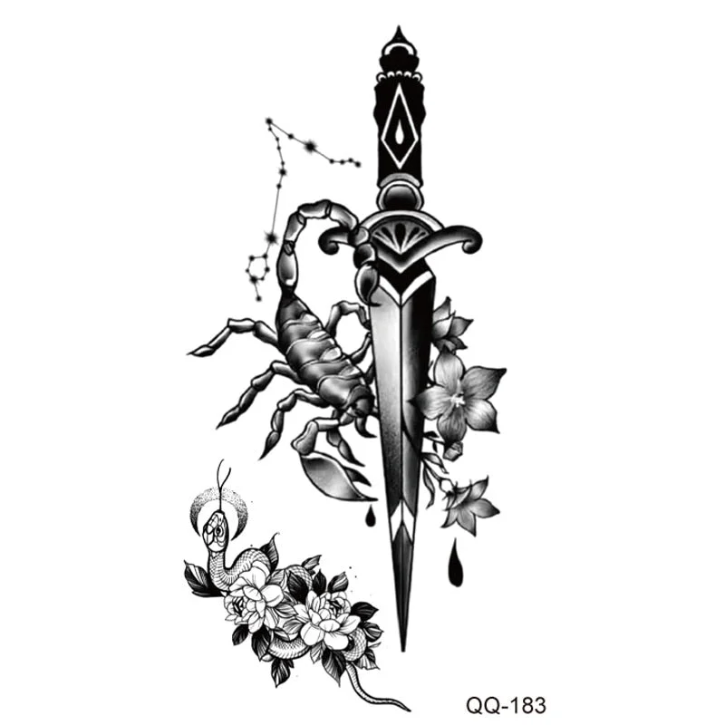 Tattoo Sticker Clock Skull Temporary Sleeve Tattoo Waterproof Sexy Body Art Fashion