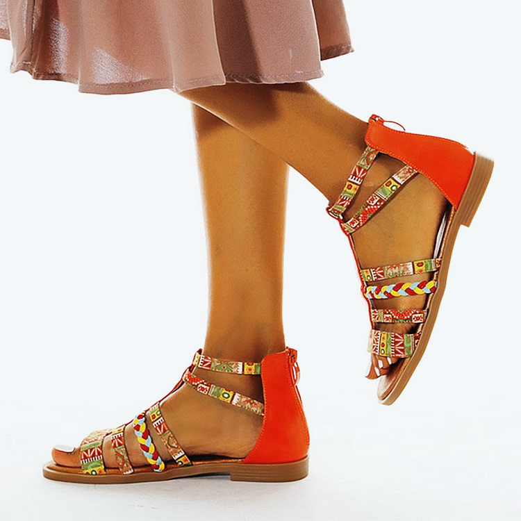 Roman Sandals Casual Comfortable Round-Toe Zipper Vintage shopify Stunahome.com