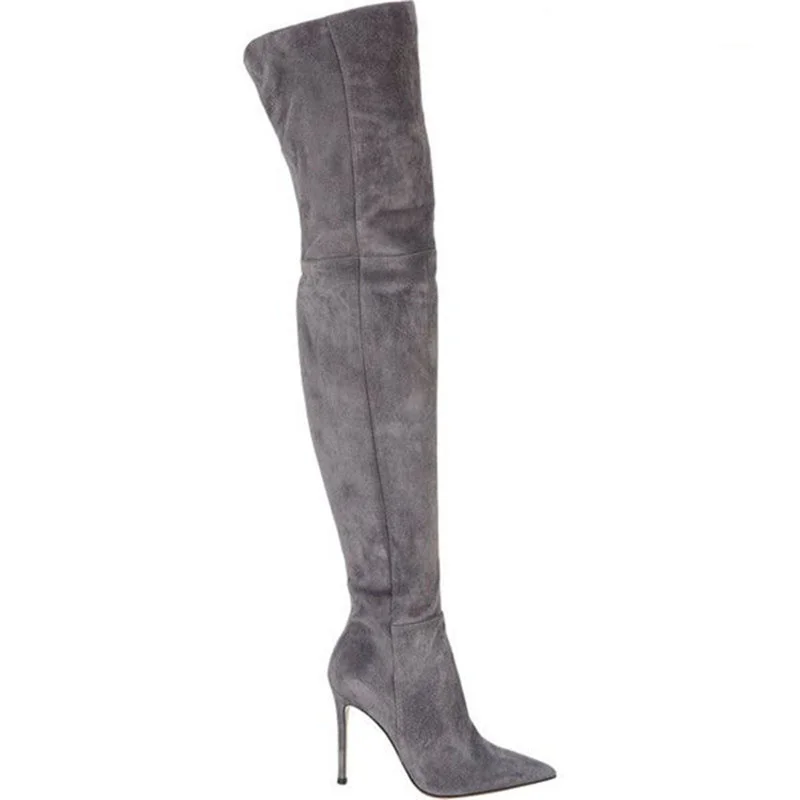 Women's Pointed Toe Thigh Boots Over-The-Knee Boots women's High-Heeled Plus Size Elastic Boots Novameme