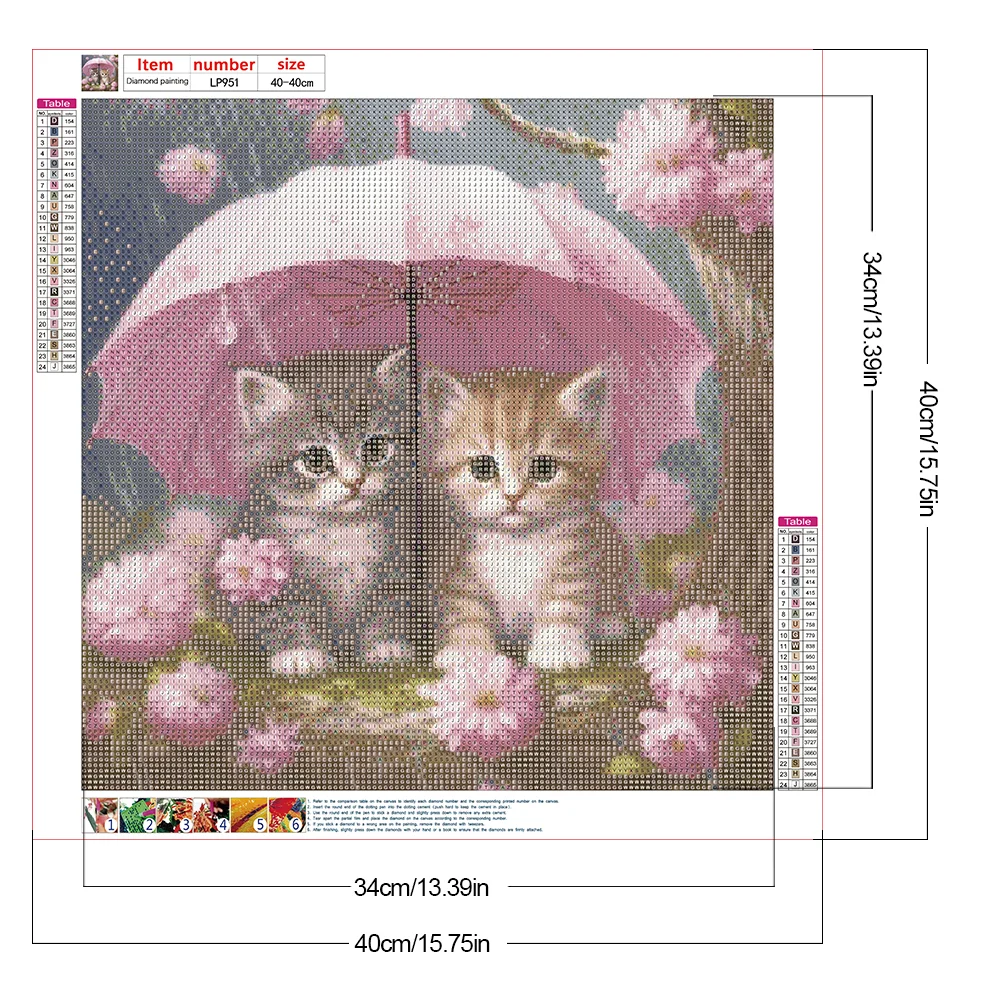 Diamond Painting - Full Round Drill - Umbrella Cat(Canvas|40*40cm)
