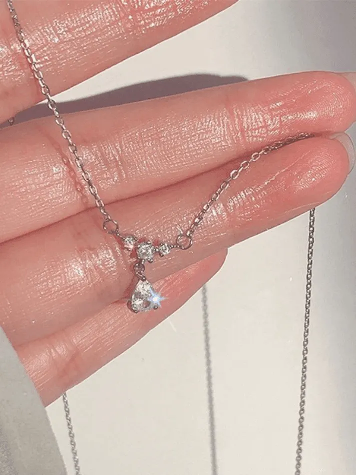 Brownm Silver Rhinestone Drop Decor Necklace