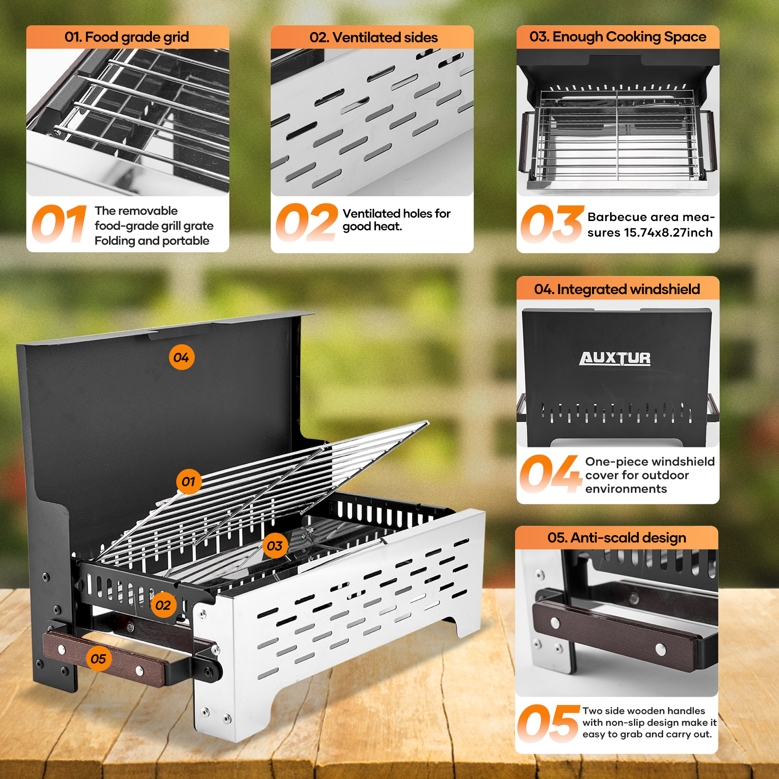 AUXTUR Folding Portable Charcoal Grill