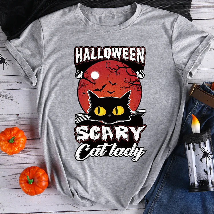 Halloween Scary Cat Lady  T-Shirt Tee-07803