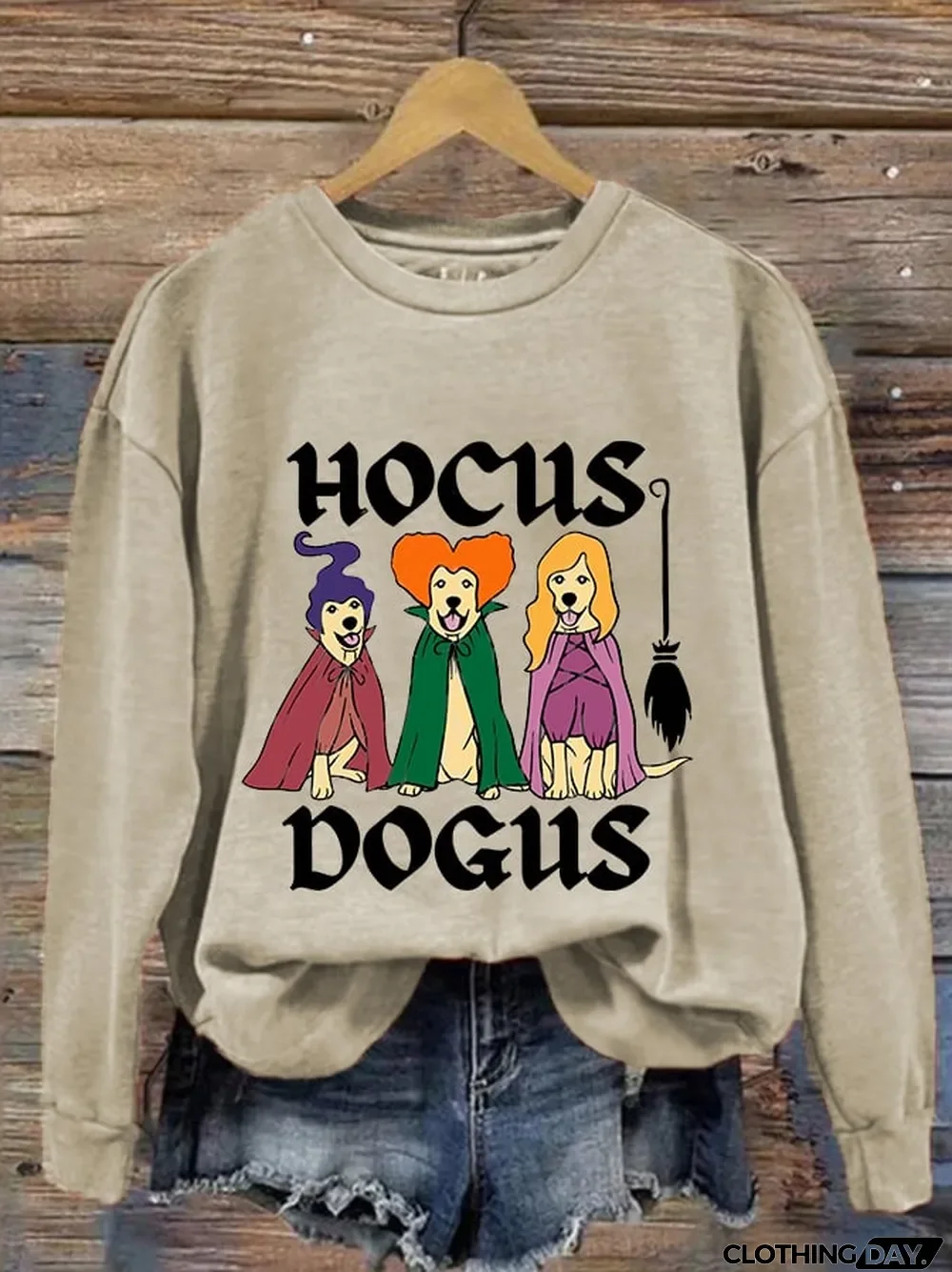 Women's Funny Halloween Hocus Dogus Dog Witch Casual Sweatshirt
