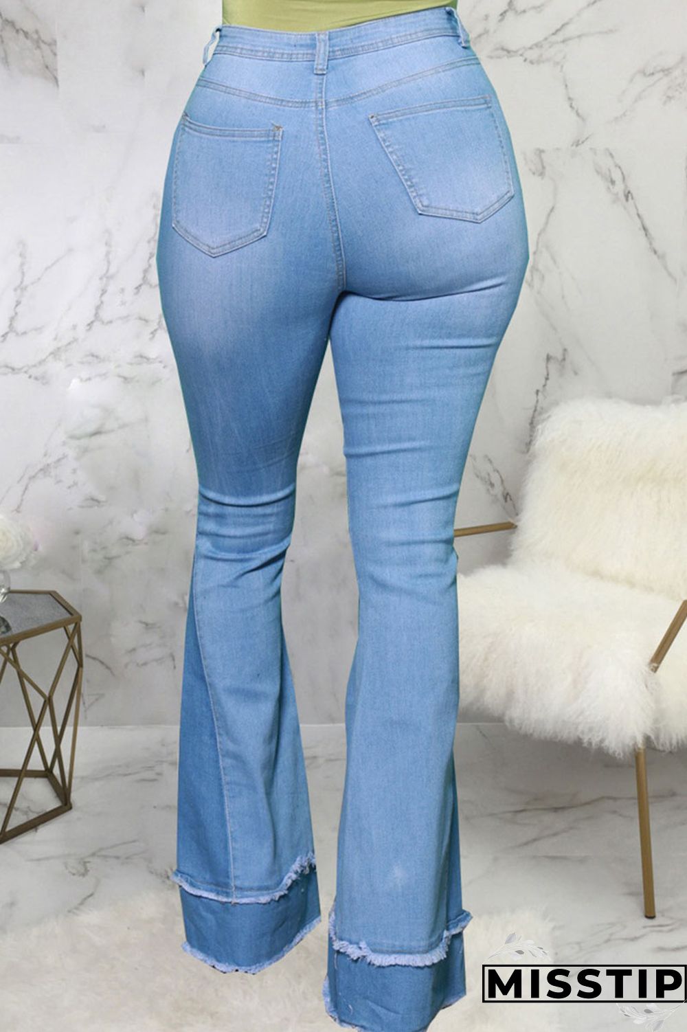 Blue Street Ripped Patchwork High Waist Denim Jeans
