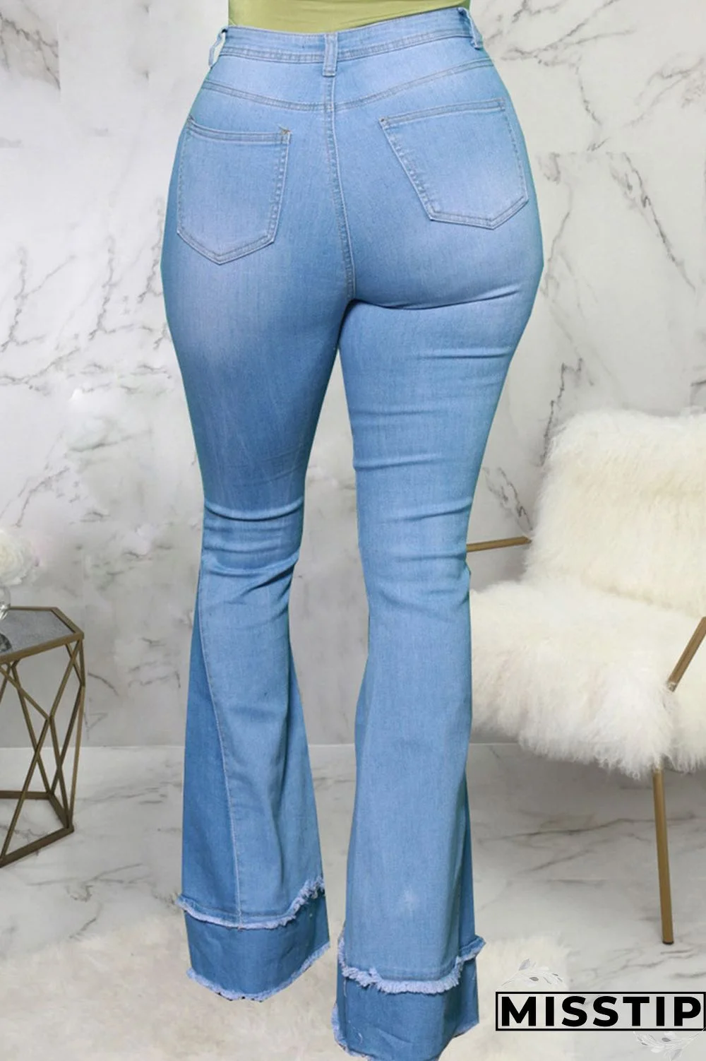 Blue Street Ripped Patchwork High Waist Denim Jeans