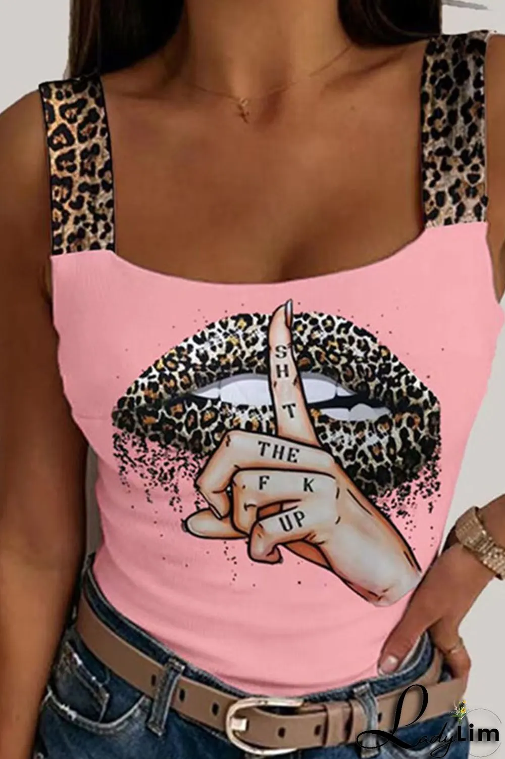 White Casual Print Split Joint Spaghetti Strap Tops