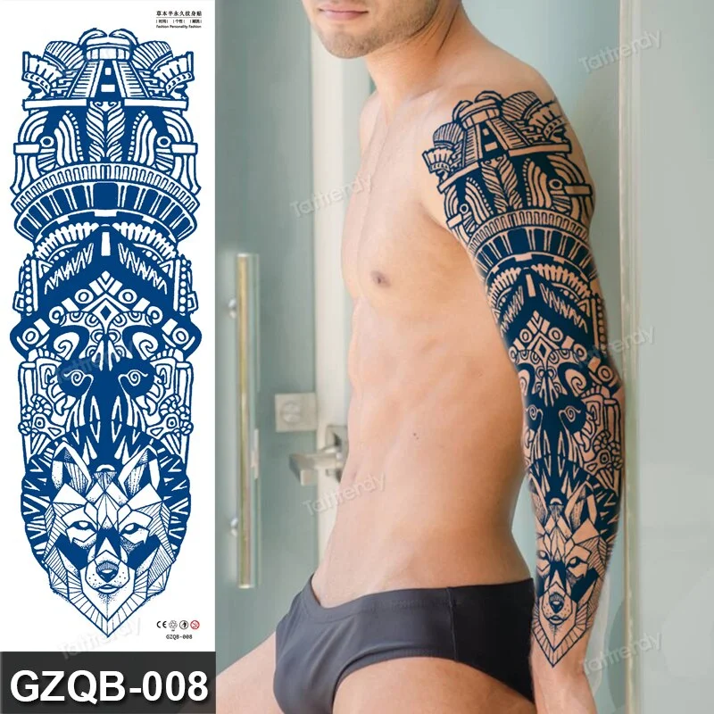 large temporary tattoos full arm sleeve tattoo men totem tribal dragon desgins long lasting tattoo waterproof safe juice ink