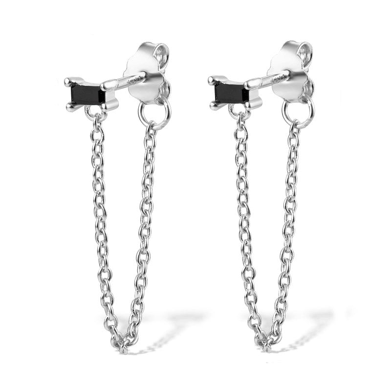 1 Pair 925 Sterling Silver Zircon Chain Drop Earrings