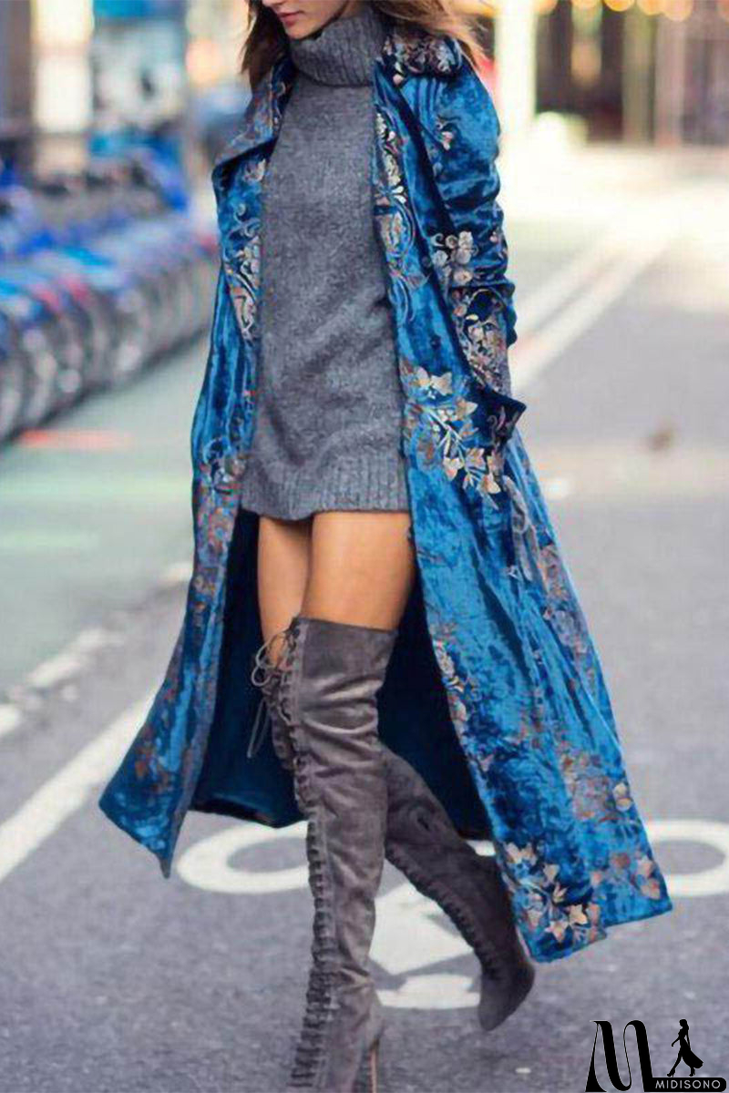 MidiSono - Casual British Style Print Cardigan Collar Outerwear