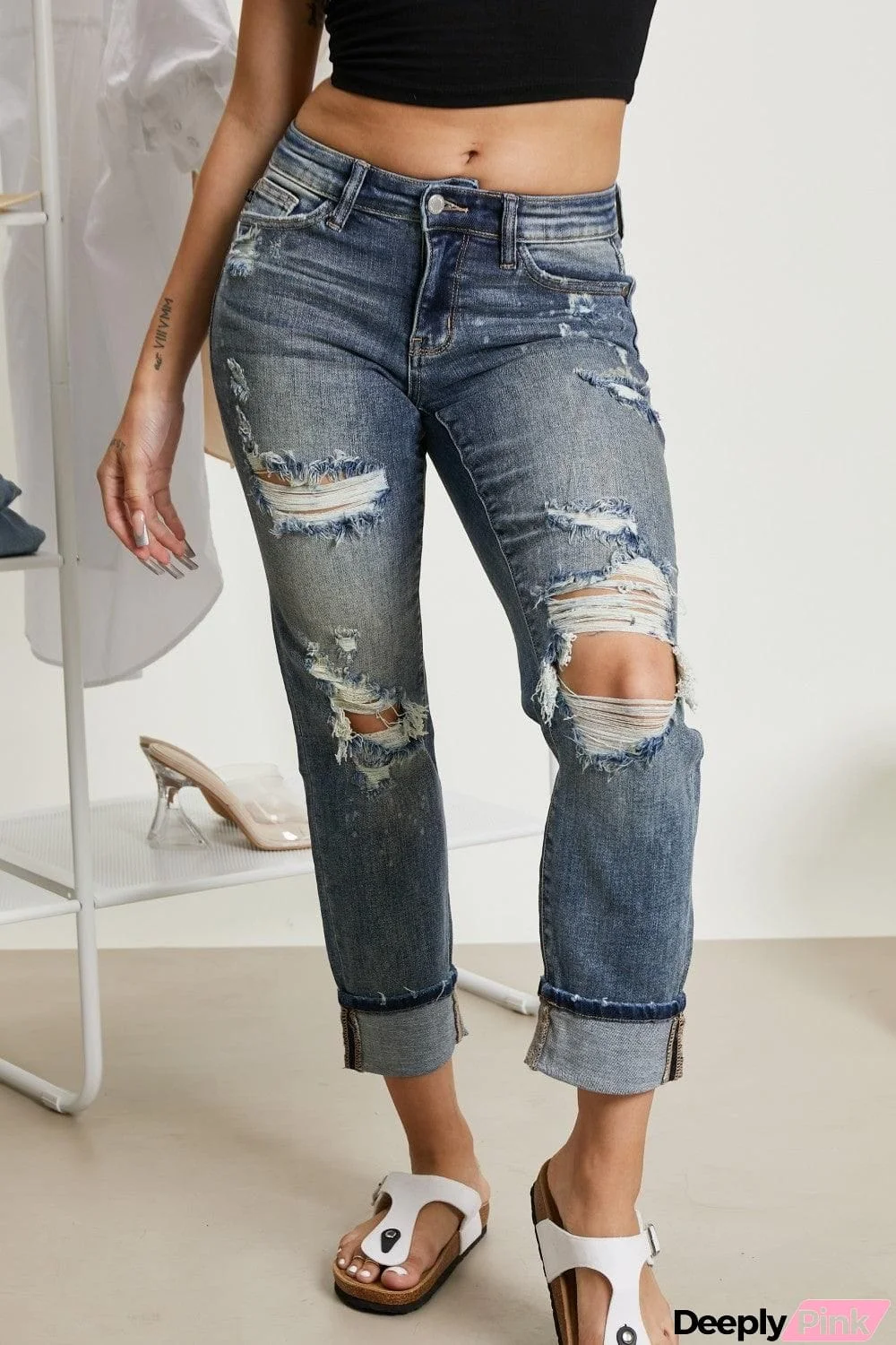 Judy Blue Lindsey Full Size Bleach Splash Boyfriend Jeans