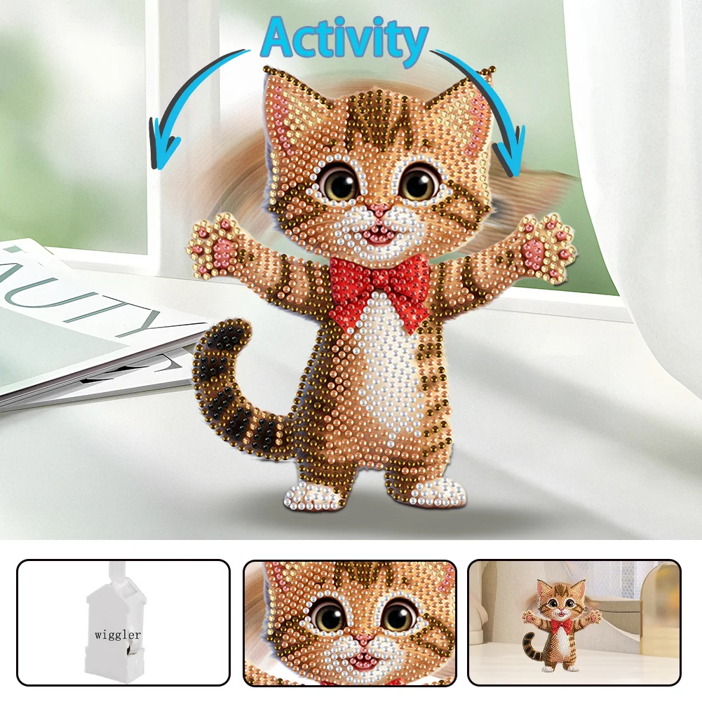 Xmas Acrylic Shaking Head 5D DIY Diamond Art Tabletop Decorations for Home (Cat)