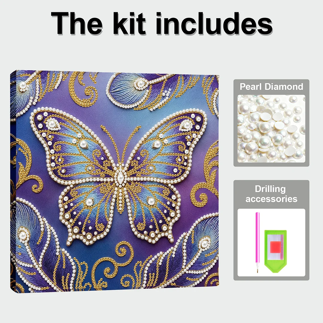 Butterfly - DIY Pearl Diamond Art Kit With Frame 25*25cm