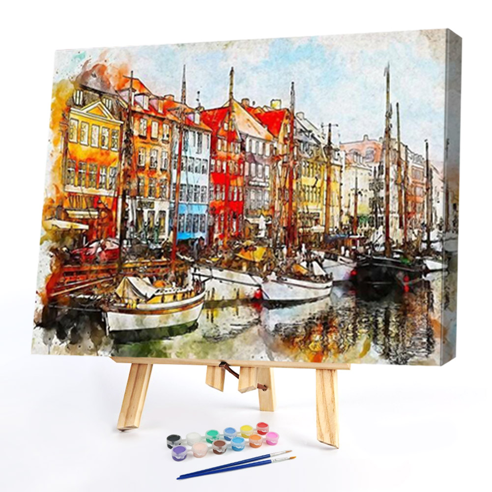 

50*40CM - Paint By Numbers - Sailboat in Harbor, 501 Original