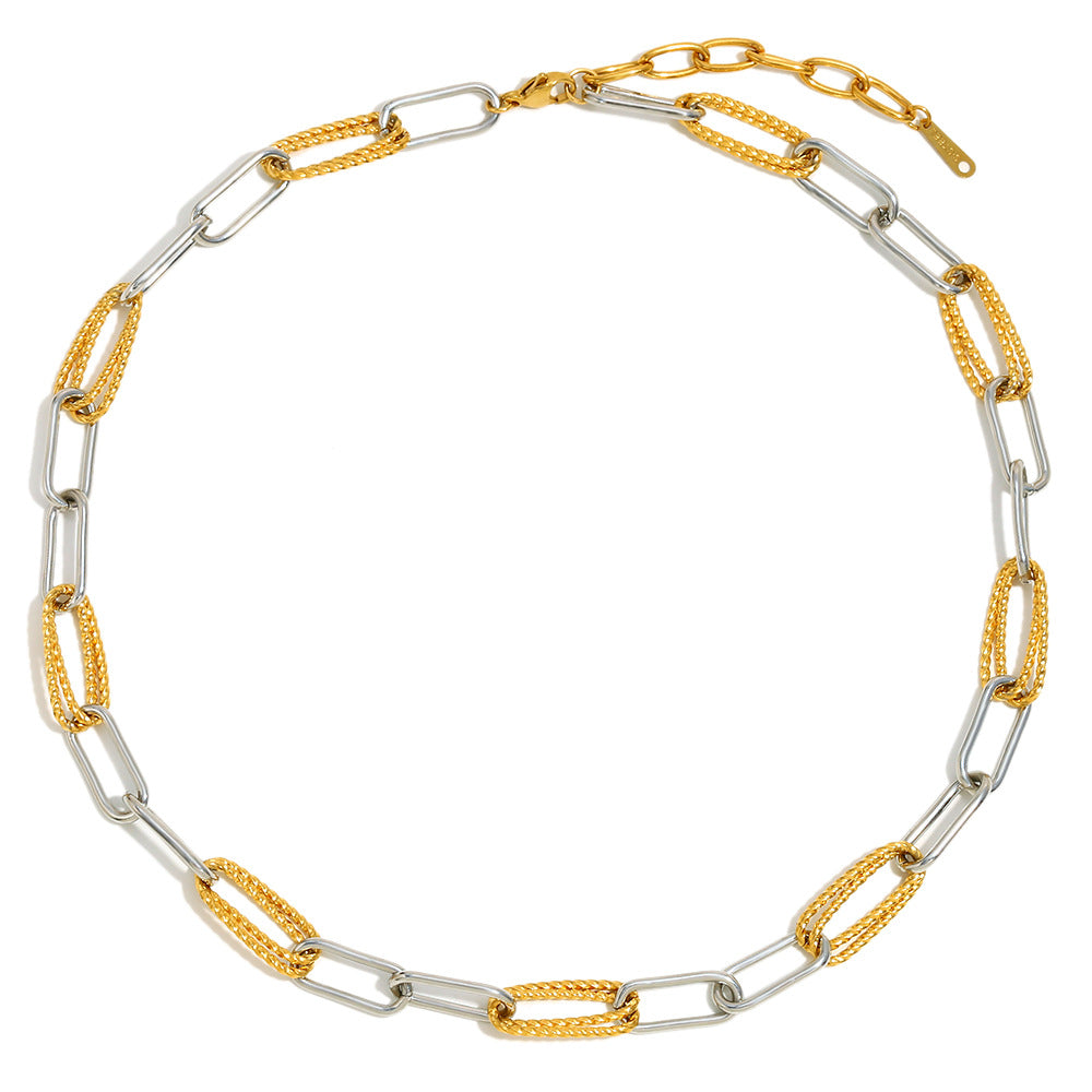 Simple And Versatile Personality Necklace Stainless Steel Plated 18K Gold Personality Paper Clip Twist Combination Chain
