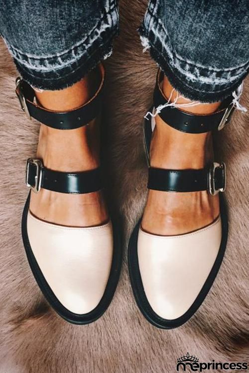Buckle Color Block Sandals Flats