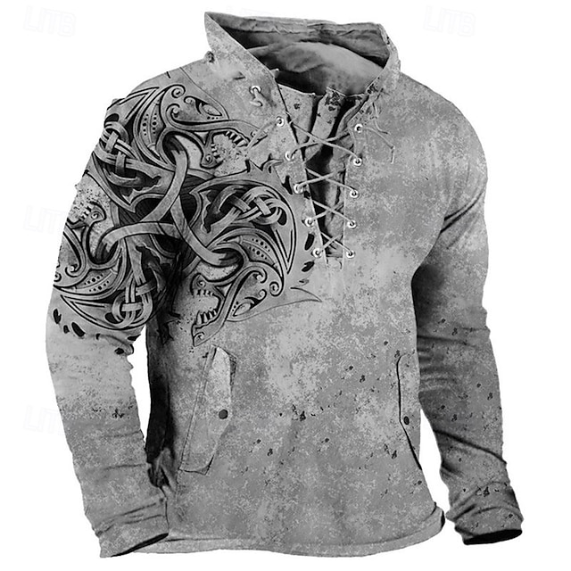 Men's Sweatshirt Pullover Comfort Color Sweatshirts Blue Brown Green Gray Standing Collar Graphic