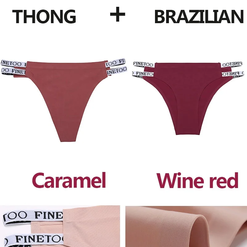 2PCS/Set Seamless Women's Thong Sexy Bikini Underwear G-string Letter Lingerie Femme Low-Rise Panties Ice Silk Women Underpants
