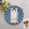 10 Pack | 11" Ocean Blue Hard Plastic Dinner Plates with Gold Ruffled Rim, Large Heavy Duty Disposable Dinnerware