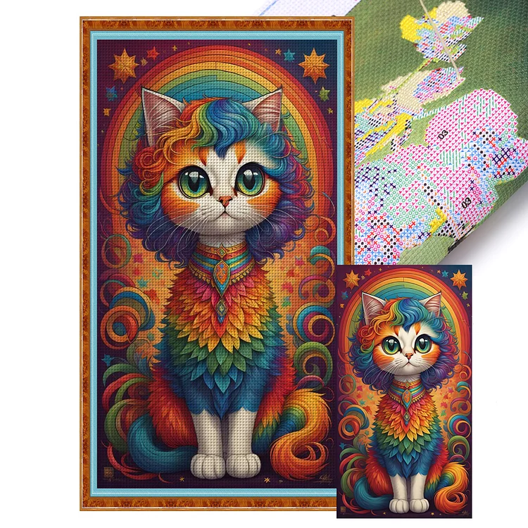 Rainbow Cat 11CT Stamped Cross Stitch 40*70CM