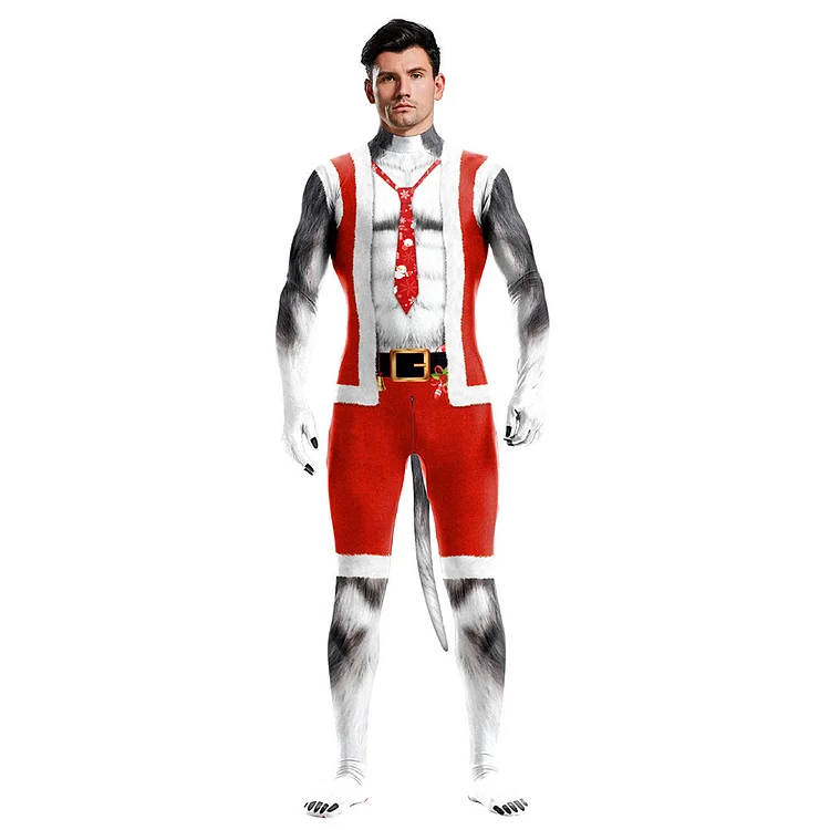 Christmas Red Male Husky Dog Jumpsuit Outfits Cosplay Costume Outfits Halloween Carnival Suit