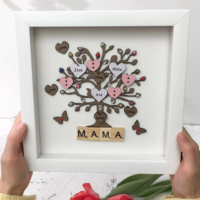 Vangogifts Custom Family Tree Wood Frame Name Engraved Home Decor For Grandma Mom