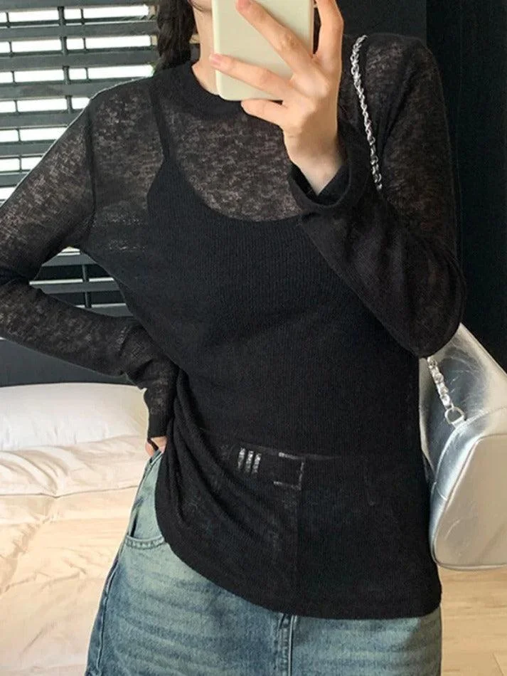 Brownm Solid Color Thin Long Sleeve Knit