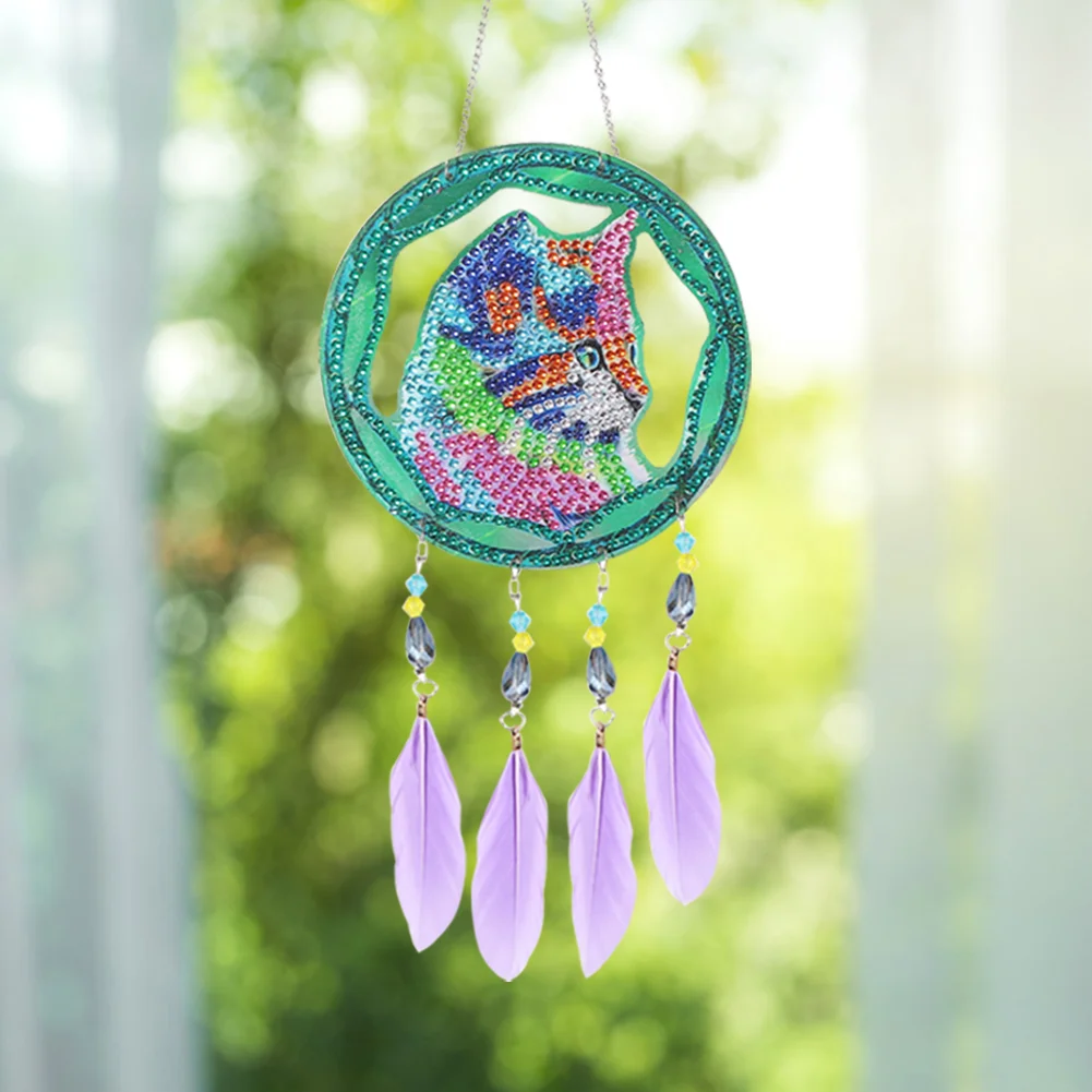 DIY Diamond Painting Dream Light Catcher Wind Chime - Cat