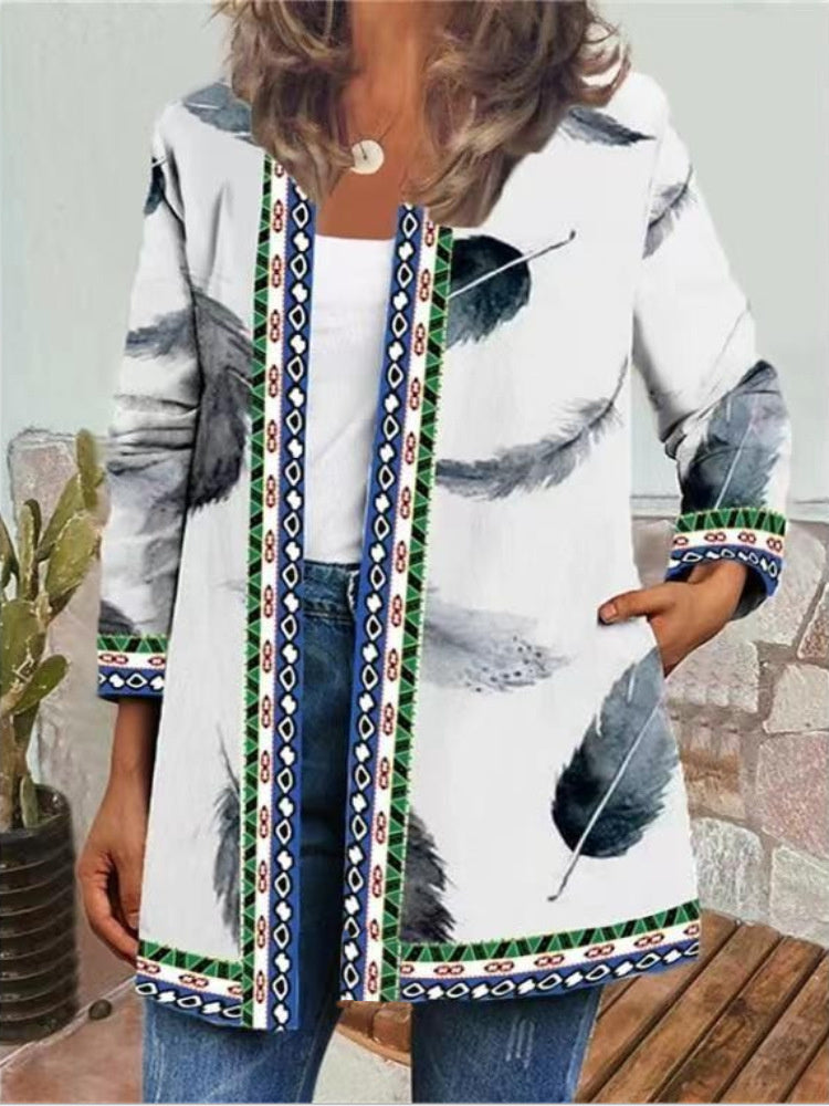Women Long Sleeve V-neck Graphic Floral Printed Top