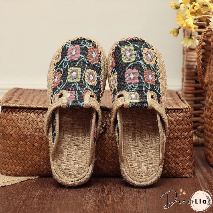 Cloth Shoes Linen Big Head Slippers Flat Heels Cotton Low Top Women's Slippers Shoes