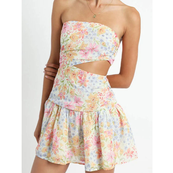 Girl Wrapped Floral Cutout Mini Cake Dress