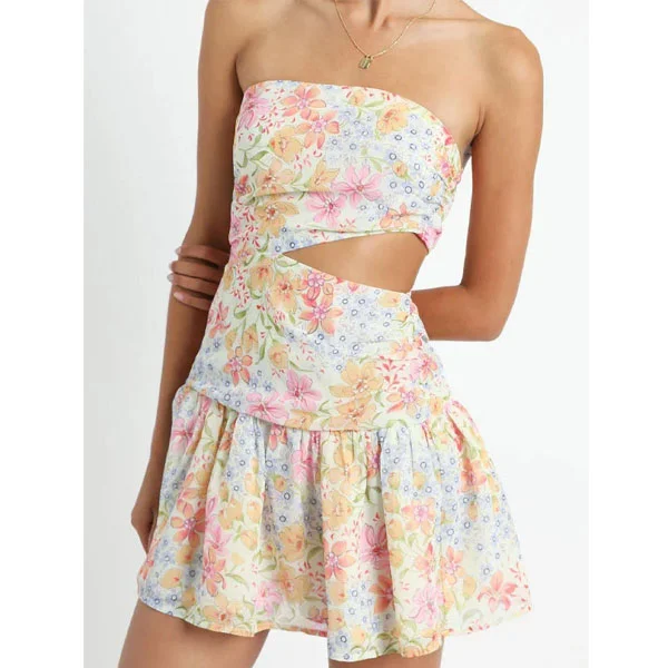Girl Wrapped Floral Cutout Mini Cake Dress