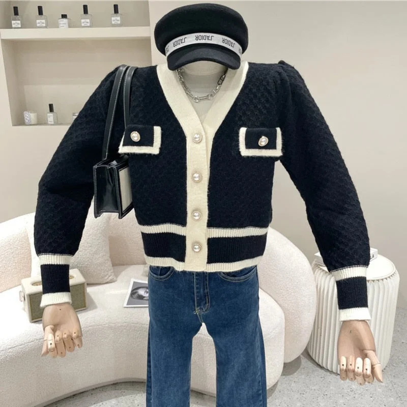 Fall Winter Korean Fashion Casual Short Cardigan Women Oversized Sweater Coat Elegant Crop Top Femme Knitted Outwear Pull Femme